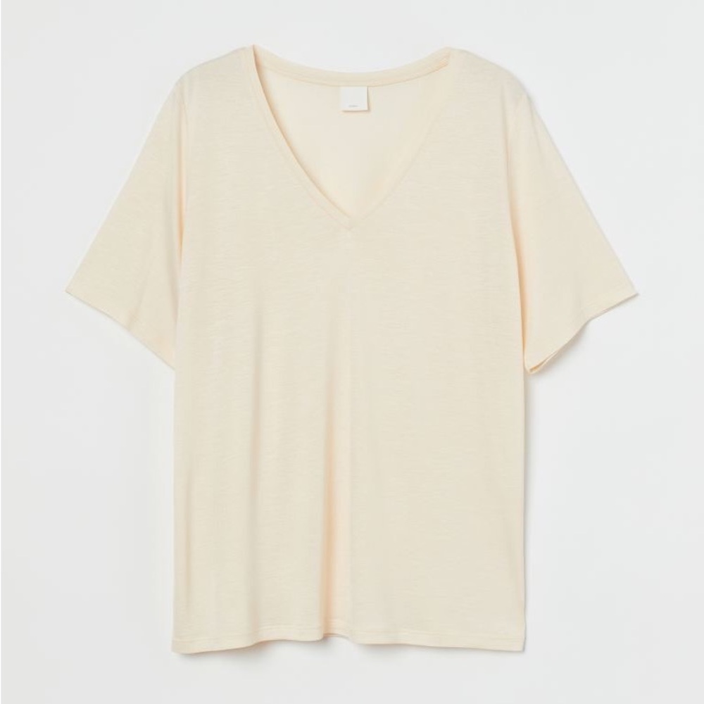 H&M Viscose V-neck T-shirt Cream